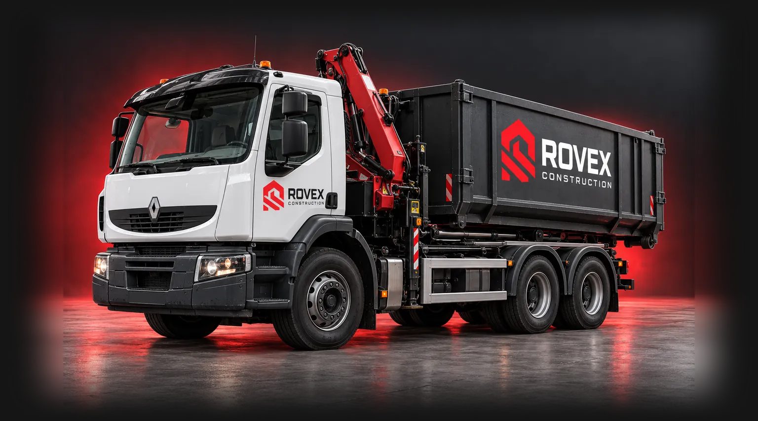 ROVEX truck with skip container and crane