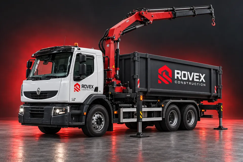 ROVEX truck with extended crane and outriggers
